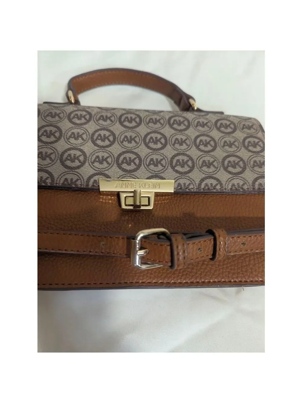 Anne Klein Logo Crossbody Convertible Shoulder Bag Brown Tan - Picture 9 of 13